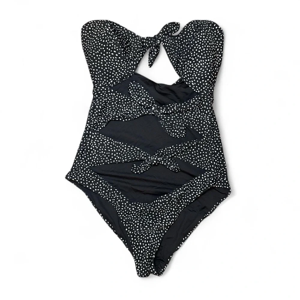 NWT MINKPINK Mantaray Tie Retro Black Polka Dot One-Piece Swimsuit — MEDIUM